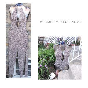 Michael Kors Frozen Chain-Ring Halter Swimsuit With Matching Cover Up Pant Set